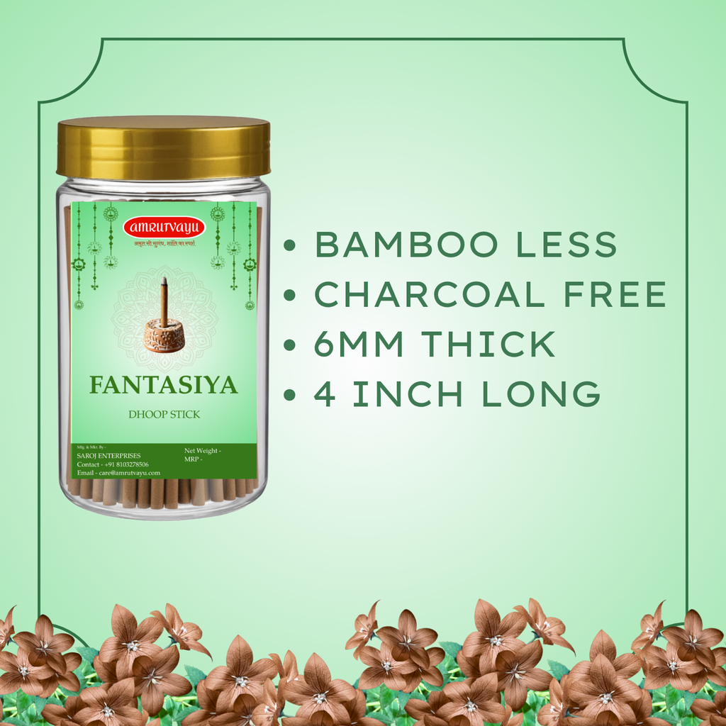 Fantasiya Dhoop Sticks 100gm 4 inch 6mm Bamboo Less Incense Dhoop Sticks for Pooja