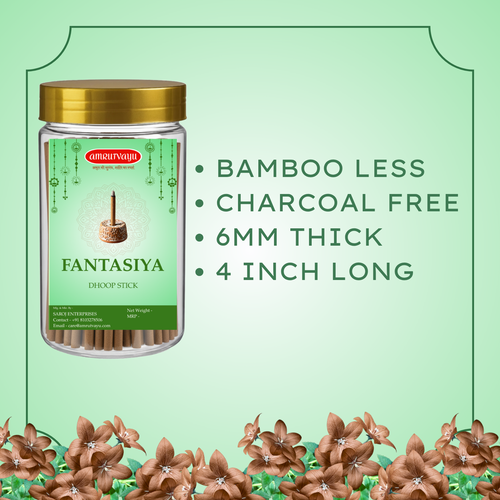 Fantasiya Dhoop Sticks 100gm 4 inch 6mm Bamboo Less Incense Dhoop Sticks for Pooja