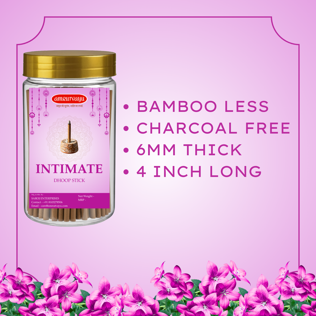 Intimate Dhoop Sticks 100gm 4 inch 6mm Bamboo Less Incense Dhoop Sticks for Pooja