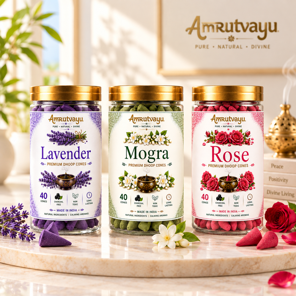 Premium Lavender, Mogra Rose Dhoop Cones | Each 40 Cone of Incense Dhoop Cone | Charcoal Free & Bamboo Less