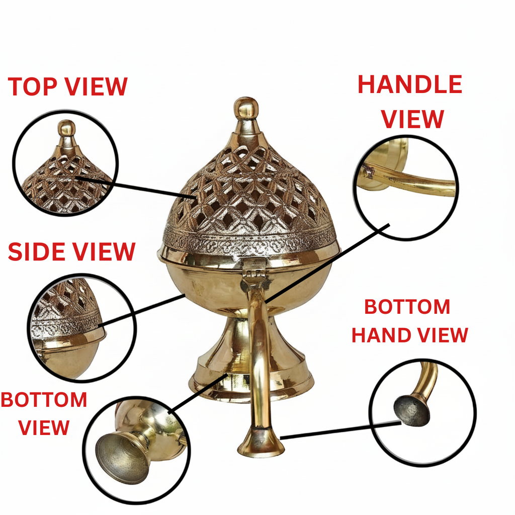 Amrutvayu Pure Brass Dhoop Dani with Handle (Big Size)