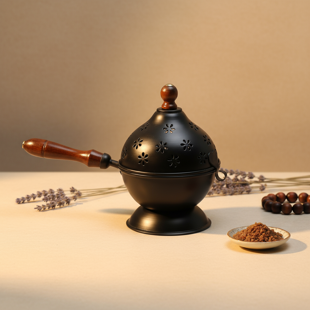 Amrutvayu Black Metal Dhoop Dani with Handle