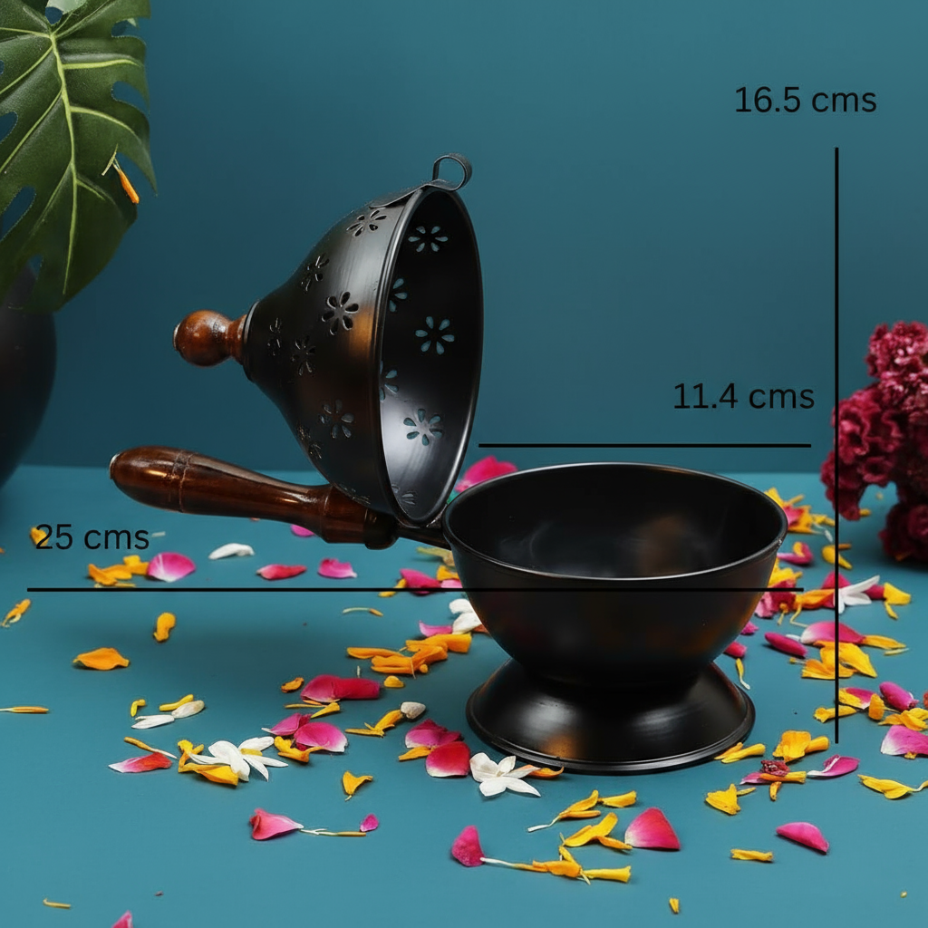 Amrutvayu Black Metal Dhoop Dani with Handle