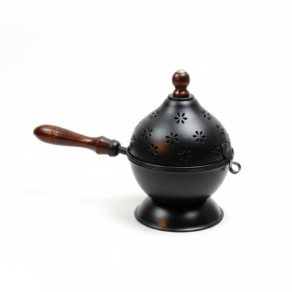 Amrutvayu Black Metal Dhoop Dani with Handle