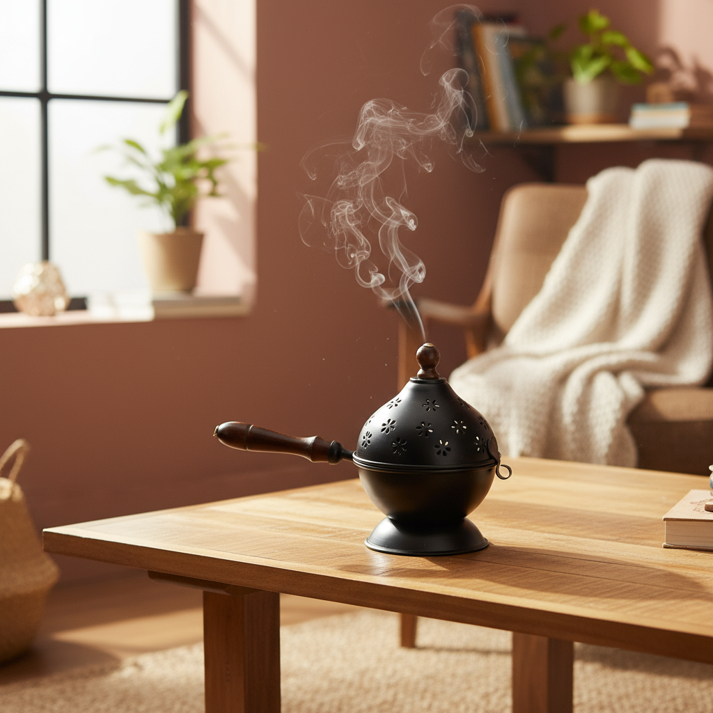 Amrutvayu Black Metal Dhoop Dani with Handle