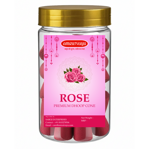 Premium Incense Rose Dhoop Cone for Pooja | Charcoal Free & Bamboo Less