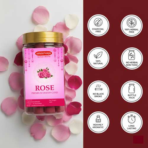 Premium Incense Rose Dhoop Cone for Pooja | Charcoal Free & Bamboo Less